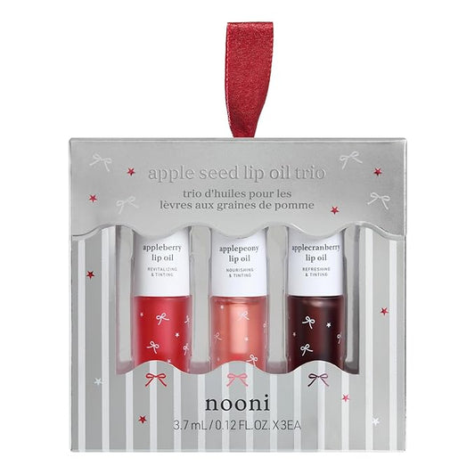 NOONI Korean Lip Oil Gift Set - Apple Seed Lip Oil Trio | Korean Lip Stain Long Lasting Hydration, Moisturizing, Glowing Korean Lip, Plumping, Stocking Stuffers Travel Size Mini Set 0.12 Fl. Oz. x 3ea