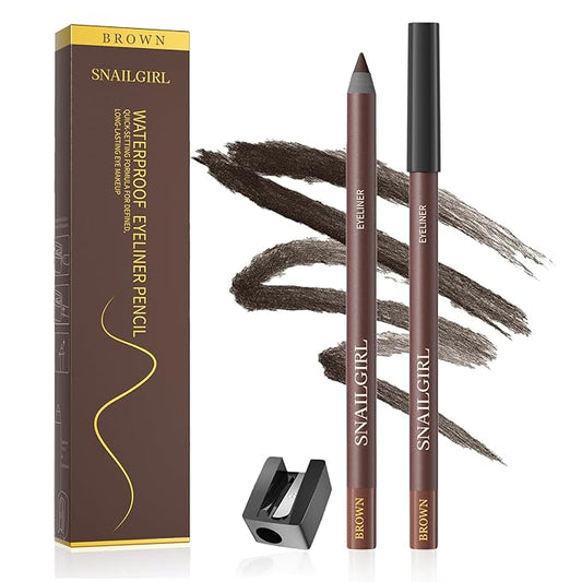 24 Hr Waterproof Eyeliner Duo Sharpenable Eye Pencil, Smudge-Proof, Transfer-Proof, Up to 16HR Wear, Smooth No-Tug Formula, Hydrating Liner With Vitamin E- With eyebrow pencil sharpener (Brown)