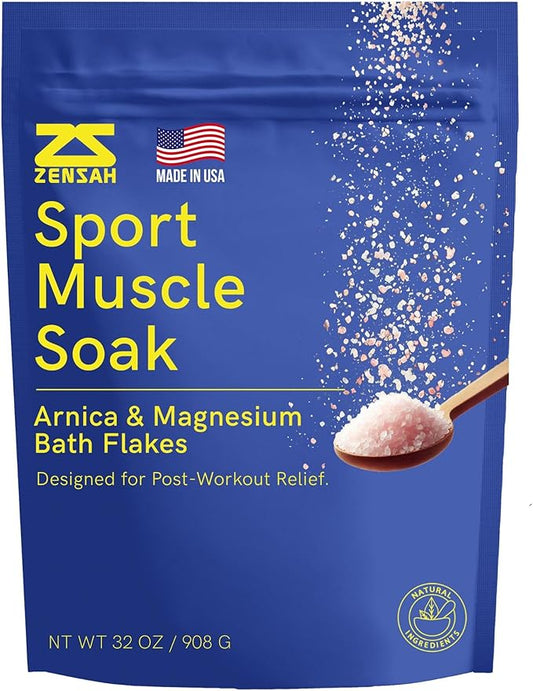 Zensah Muscle Recovery Bath Soak - Magnesium Epsom Salt with Arnica for Post Workout Soreness Relief, Soaking Essential Oils, Sports Gifts for Athletes, Men and Women (Peppermint, 32 oz)