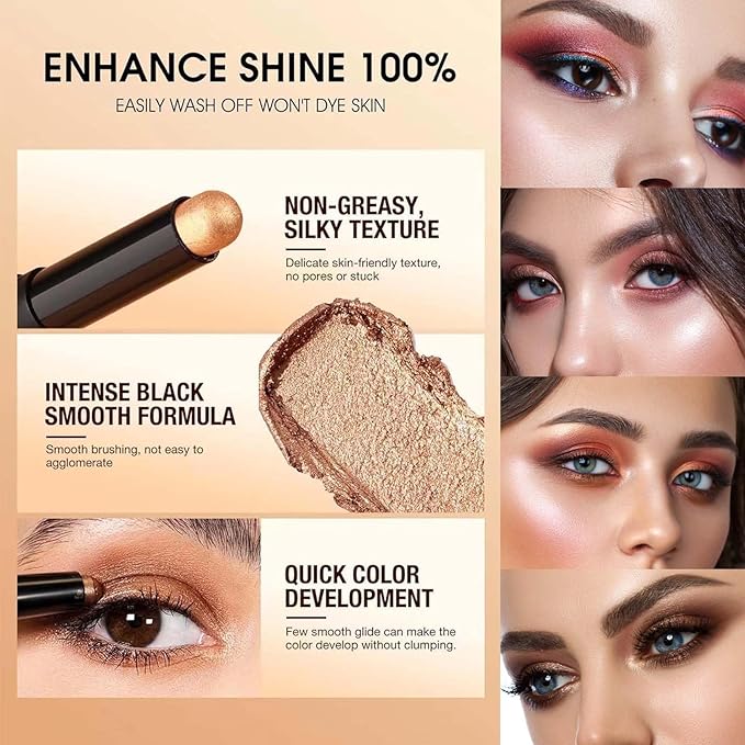 Warm Brown Eyeshadow Stick Shimmer Eyeshadow Pencil Crayon, Hypoallergenic Waterproof Long Lasting Eye Shadow Stick Makeup, Women Multi-Dimensional High Pigment Eye Highlighter Pen(12#)