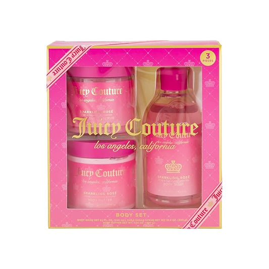 Juicy Couture Body Set – includes Sparkling Rose Shea Sugar Scrub, Body Butter, & Body Wash