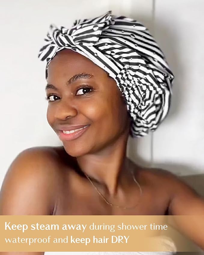 Yanibest Shower Cap for Women Reusable Waterproof, Adjustable Non-Slip Shower Hair Cap, Washable Bath Hat for Long Hair