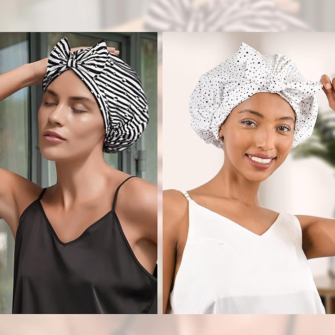 Yanibest Shower Cap for Women Reusable Waterproof, Adjustable Non-Slip Shower Hair Cap, Washable Bath Hat for Long Hair