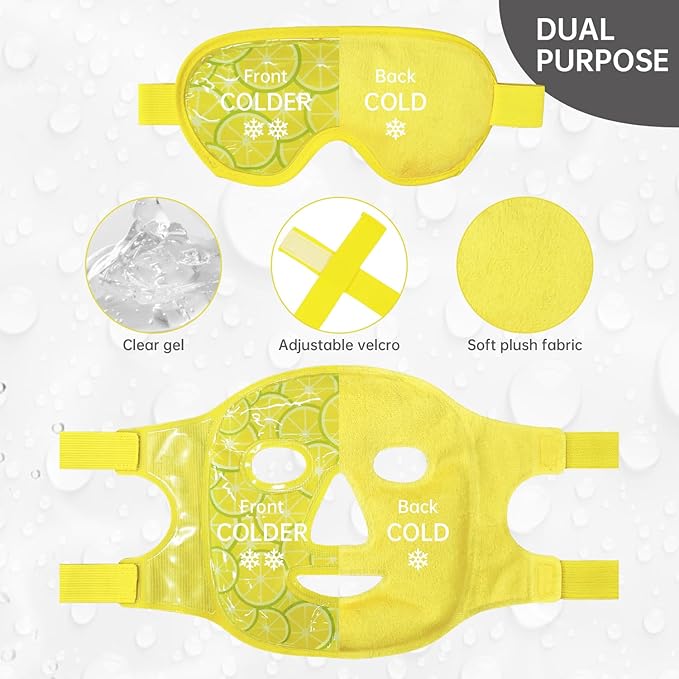 ZNÖCUETÖD Face Eye Mask Ice Pack for Reducing Puffiness, Bags Under Eyes, Puffy Dark Circles, Migraine,Hot/Cold Pack with Soft Plush Backing (Lemon Yellow)