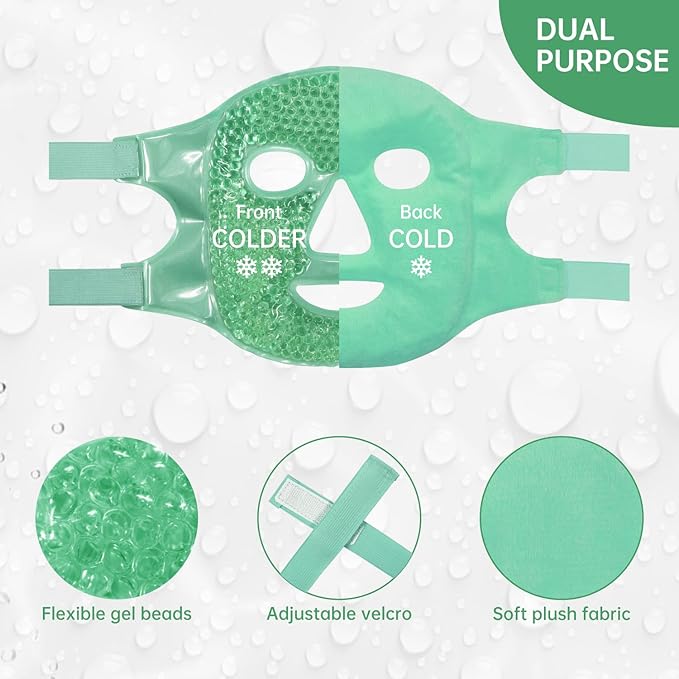 ZNÖCUETÖD Face Eye Mask Ice Pack for Reducing Puffiness, Bags Under Eyes, Puffy Dark Circles, Migraine,Hot/Cold Pack with Soft Plush Backing (Green #43)