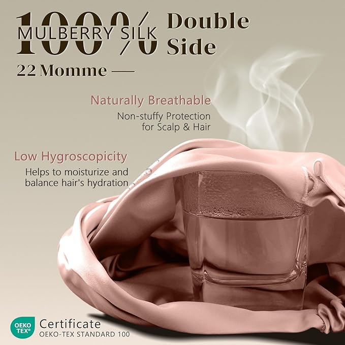 ZIMASILK 100% 22 Momme Mulberry Silk Bonnet for Sleeping Women, Breathable Silk Hair Wrap for Premium Hair Protection - Reducing Friction (1Pc, Blush Pink)