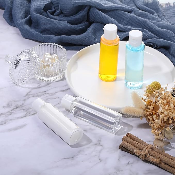 Zubebe 36 Pcs Plastic Travel Bottles with Disc Top Flip Cap Empty Refillable Squeeze Travel Containers for Shampoo Lotions Cream Toiletries Liquid Body Soap (Clear, 2 oz)