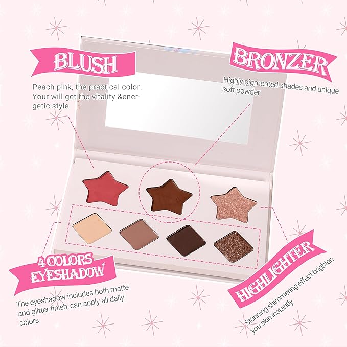 VIOLA HOUSE All In One Face Palette,Velvety-Smooth Buildable & Blendable Formulas,Bronzer,Eye shadow,Highlight 8.5g (Light)