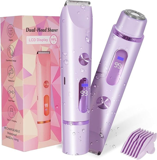 Bikini Trimmer for Women 2in1 High Power Epilators Hair Removal Waterproof Electric Razors Women's Electric Razor Pubic Hair Trimmer Shaver for Women for Ladies Pubic,Face,Underarms,Legs(Purple)