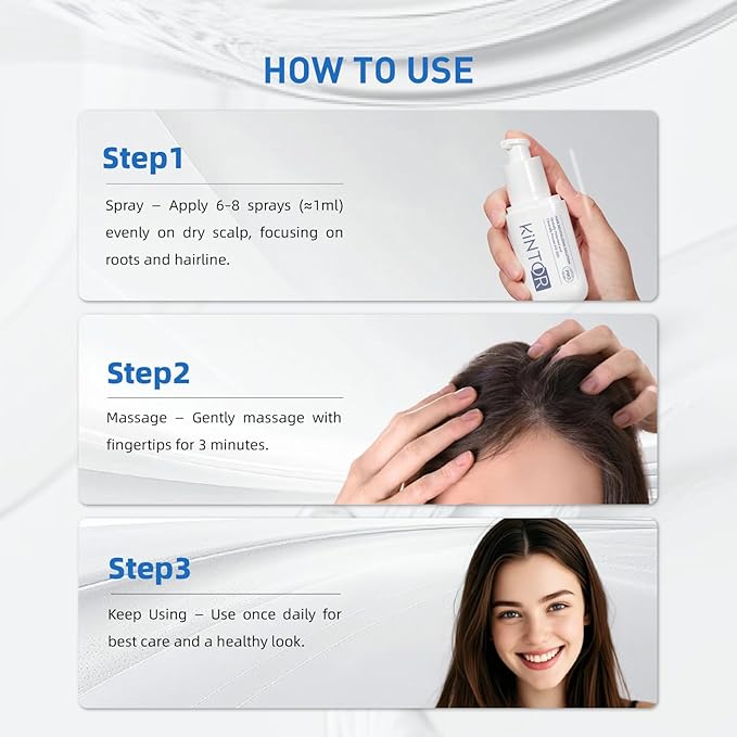 0.9% KX-826 KINTOR Hair Growth Spray,Strengthen Hair Nourish Hair follicles,Hair Care Products for Sparse Hair and Oily Hair Men&Women,60ml,Pro