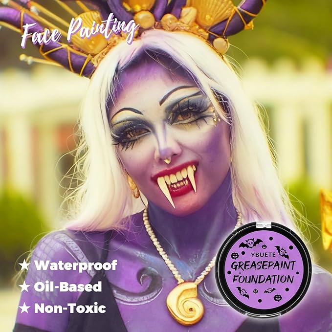 Light Purple Cream Face Body Painting Foundation, Professional Waterproof Oil Based Light Purple Face Paint Halloween SFX Ursula Costume Cosplay Makeup Face Paint for Adult Costume Party