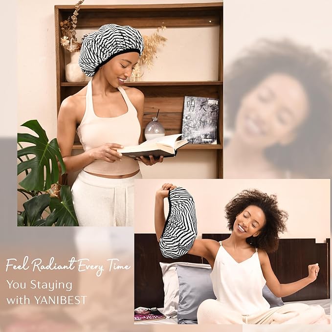 Yanibest Shower Cap Reusable Waterproof - Double Layer Shower Caps for Women, Washable Shower Bonnet with Soft Non-Slip Elastic Band, Bath Hair Hat for Most Hair Types