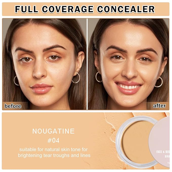 Under Eye Corrector,Cream Concealer Full Coverage for Mature Skin,Vegan Under Eye Cream Dark Circles Cover up Makeup Concealer Makeup,Under Eye Brightener (04 Nougatine)