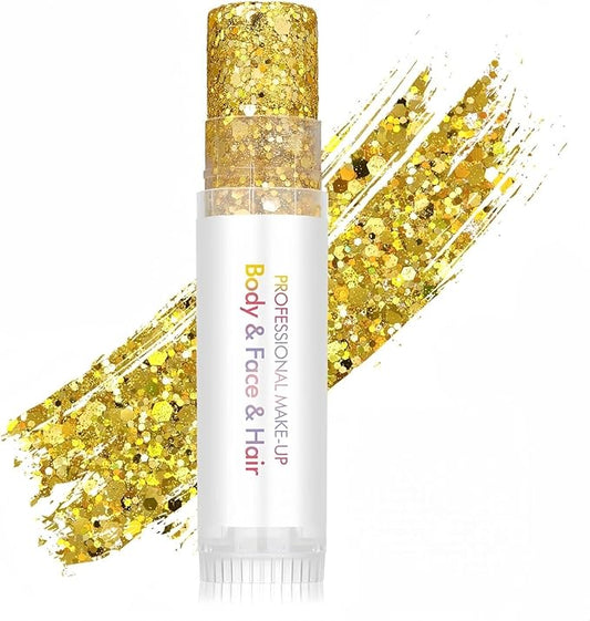Gold Body Glitter Stick, Holographic Sparkling Neon Outfit Singer Concert Music Rave Festival Accessories Face and Body Glitter Gel Makeup.