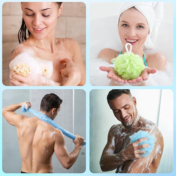 12 Pack Body Wash Cloths for Showering Set 6 Loofah Sponge 6 African Net Sponge Exfoliating Back Scrubber for Men & Women Shower(Yellow, Purple, Sky Blue, Beige, Pink, Neon Green)