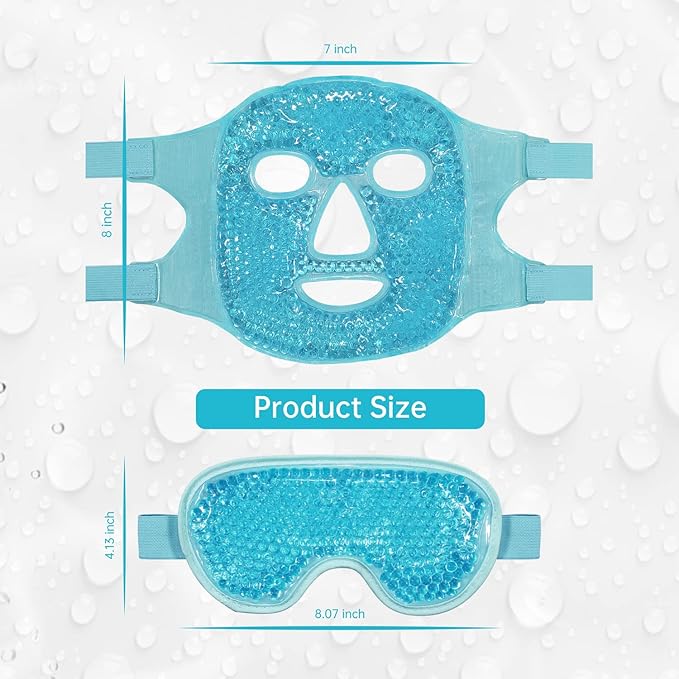ZNÖCUETÖD Cooling Ice Face Eye Mask for Reducing Puffiness, Bags Under Eyes,Sinus,Redness,Pain Relief,Dark Circles, Migraine,Hot/Cold Pack with Soft Plush Backing (Blue(1* Eye Mask+1*Face Mask))