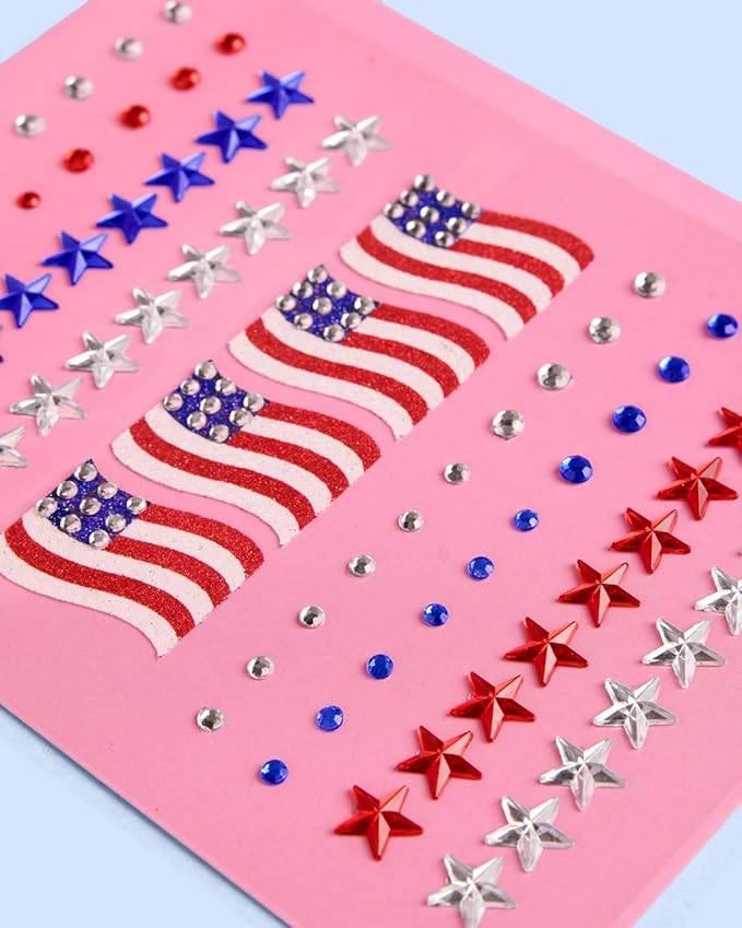 xo, Fetti America Face Gems - 80 pcs. | USA Face Stickers, 4th of July Rhinestone Accessory, Country Party Decorations, All American Supplies