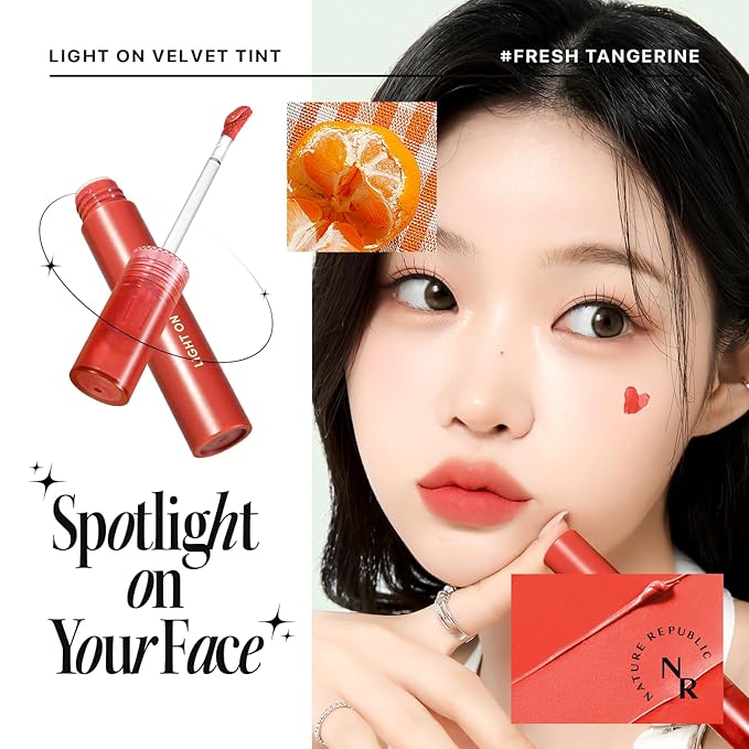 Nature Republic Light on Velvet Tint (03 FRESH TANGERINE) | High Pigment, Weightless Lip Tint with Velvety Matte Finish, Smooth Texture, Non-Sticky Formula, Stocking Stuffers