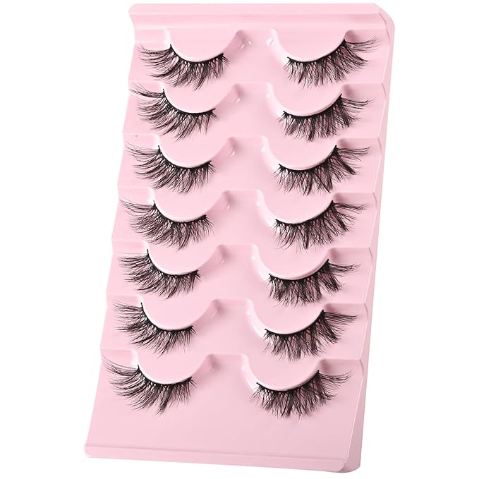 FARRED Half Lashes Cat Eye Lash Wispy Fake Eyelashes Short 7 Pairs Natural Strip Lash Fluffy Mink Fox Eye Lashes Pack Small Full Pestañas (A13 | 5-14MM)