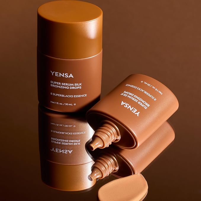 YENSA Super Serum Silk Bronzing Drops for Face - Liquid Bronzer Drops Enriched with Bakuchiol, Ferulic Acid & Super Oils - Hydrates & Nourishes with a Subtle Shimmer Finish - Universal Shade (1 Fl oz)