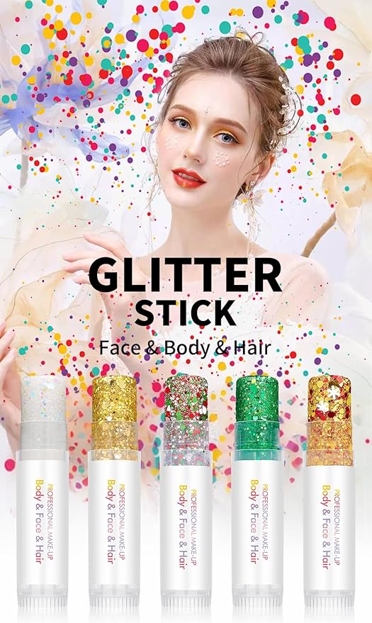 Green Body Glitter Stick, Holographic Sequins Face Glitter Neon Outfit Singer Concert Music Rave Festival Party Accessories Hair Glitter Gel.