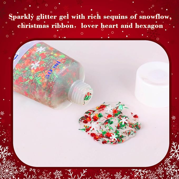 MEICOLY Christmas Face Body Glitter Gel,Christmas Hair Glitter,Christmas Accessories Stocking Stuffers Gift Decorations,Festival Face Glitter Makeup for Women Kids Girls,Chunky Glitter Face Paint