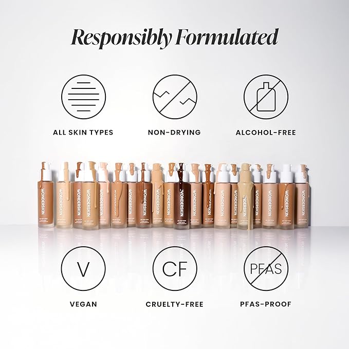 Wonderskin Hyper-Bond Serum Foundation – Waterproof, Transfer-Proof, 24HR Longwear Face Makeup with Niacinamide & Hyaluronic Acid – Lightweight, Natural Finish, Vegan & Cruelty-Free (Lunar)