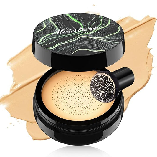 Air Cushion CC Cream Mushroom Head Foundation, Moisturizing BB Cream Makeup Long Lasting, Waterproof Full Coverage Self Adjusting Concealer Vegan Formula Sweat-Proof, Matte Concealer (Buff Beige)