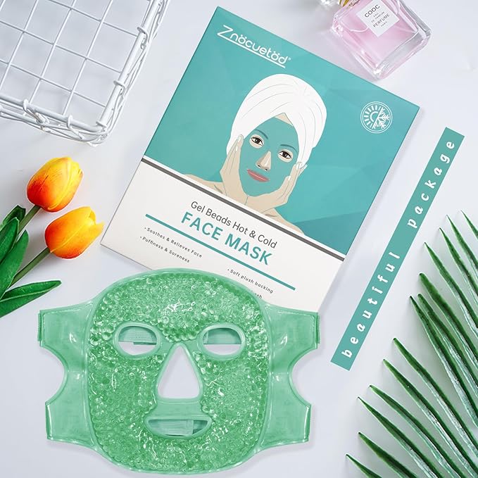 ZNÖCUETÖD Face Eye Mask Ice Pack for Reducing Puffiness, Bags Under Eyes, Puffy Dark Circles, Migraine,Hot/Cold Pack with Soft Plush Backing (Green #43)