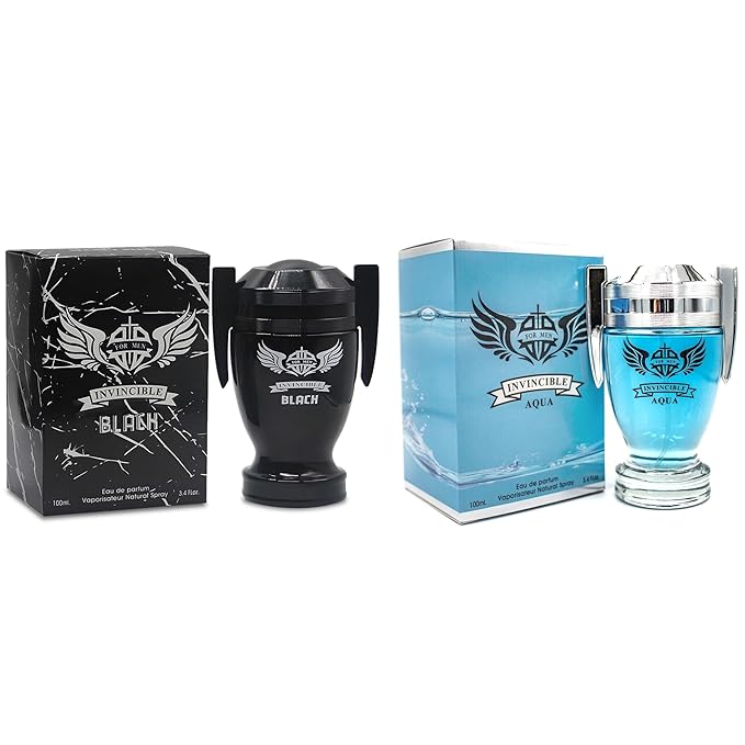 Invincible Aqua & Invincible Black Men's Cologne Eau de Parfum Gift Set - 3.4 Fl Oz Each | Citrus Spicy & Woody Ambergris Fragrance | Luxury Perfume for Day & Night