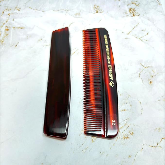 #32 Handmade Wide Narrow Tooth Comb Tortoise Havana Acetate Thick Coarse Curly Thin Fine Straight Hair Detangling Parting Grooming Teasing Hair Styling Hairdresser Barber Hairdressing Wet Dry