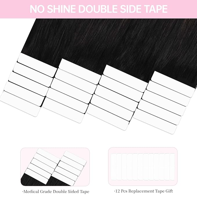 #1B/6/1B Tape in Hair Extensions Human Hair, 18inch 20Pcs Balayage Natural Black to Chestnut Brown Balayage Hair Extensions,Straight Silky 50g Remy Tape ins for Women Girls