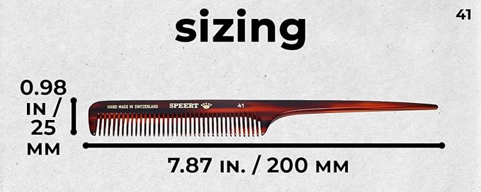 #41 Handmade Wide Tooth Rat Tail Comb Tortoise Havana Acetate Thick Coarse Curly Detangling Parting Grooming Teasing Hair Styling Hairdresser Barber Hairdressing Wet Dry Pocket Women Men Kids