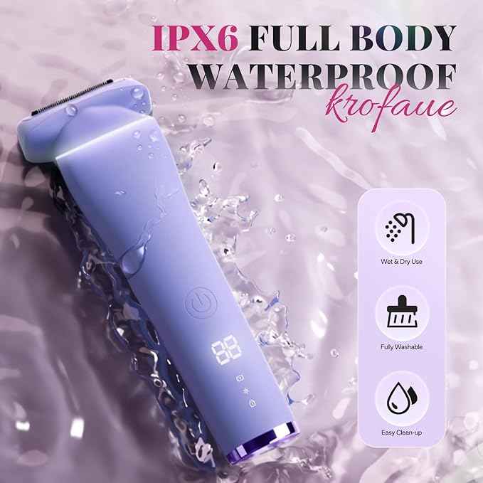 krofaue Women Electric Shaver - Cordless Waterproof Body Foil Shavers, Dry & Wet Electric Razors for Women with LED Display USB Charge Dock Purple