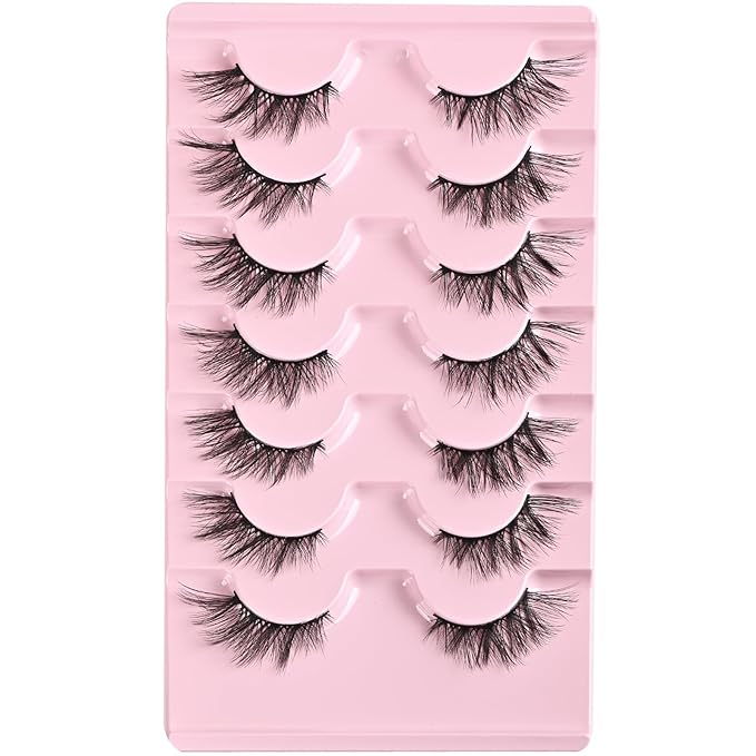 FARRED Half Lashes Cat Eye Lash Wispy Fake Eyelashes Short 7 Pairs Natural Strip Lash Fluffy Mink Fox Eye Lashes Pack Small Full Pestañas (A13 | 5-14MM)