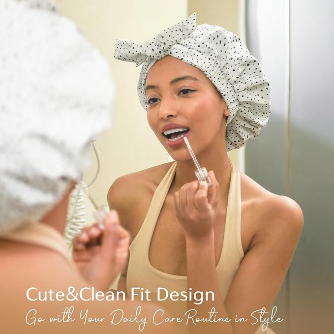 Yanibest Shower Cap for Women Reusable Waterproof, Adjustable Non-Slip Shower Hair Cap, Washable Bath Hat for Long Hair