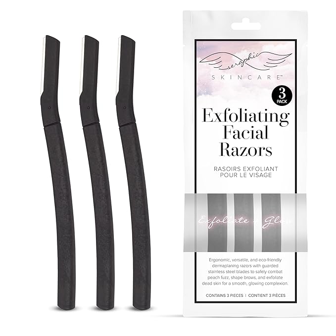 Seraphic Skincare Exfoliating Facial Razors Blades (3pc) – For Eyebrows, Peach Fuzz & Exfoliation – Dermaplane Face Razor for Women Face – Wheat Straw Handle & Swedish Stainless Steel Blades
