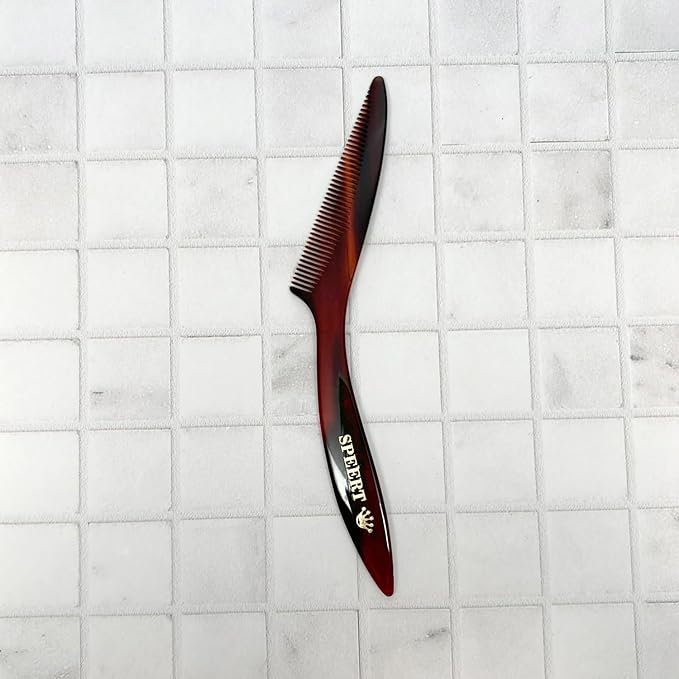 #1617 Handmade Narrow Tooth Mustache Beard Comb Small Tortoise Havana Acetate Thick Coarse Fine Short Pocket Sized Facial Hair Grooming Tangle Free Beard Straightener Growth Care Styling Wet