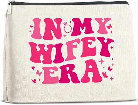 Wifey Makeup Bag Engagement Gifts for Women, Bridal Shower Wedding Bachelorette Party Gifts for Wife Bride, In My Wifey Era Cosmetic Bag Gift