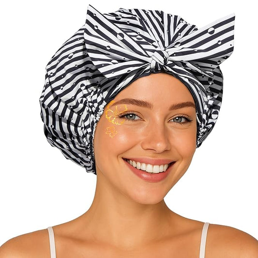 Yanibest Shower Cap for Women Reusable Waterproof, Adjustable Non-Slip Shower Hair Cap, Washable Bath Hat for Long Hair