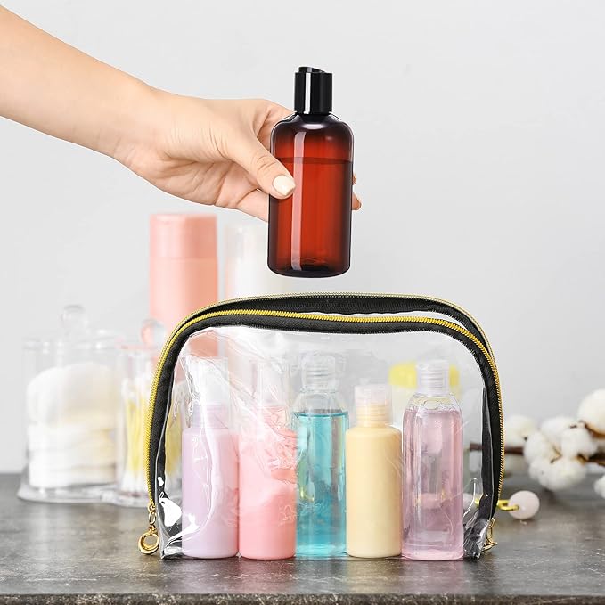 Zubebe 36 Pcs Plastic Travel Bottles with Disc Top Flip Cap Empty Refillable Squeeze Travel Containers for Shampoo Lotions Cream Toiletries Liquid Body Soap (Brown, 8 oz)