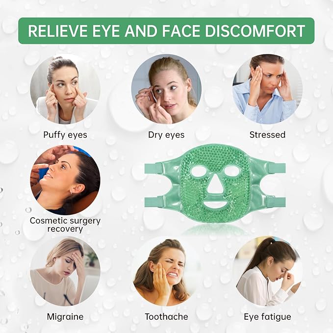 ZNÖCUETÖD Face Eye Mask Ice Pack for Reducing Puffiness, Bags Under Eyes, Puffy Dark Circles, Migraine,Hot/Cold Pack with Soft Plush Backing (Green #43)