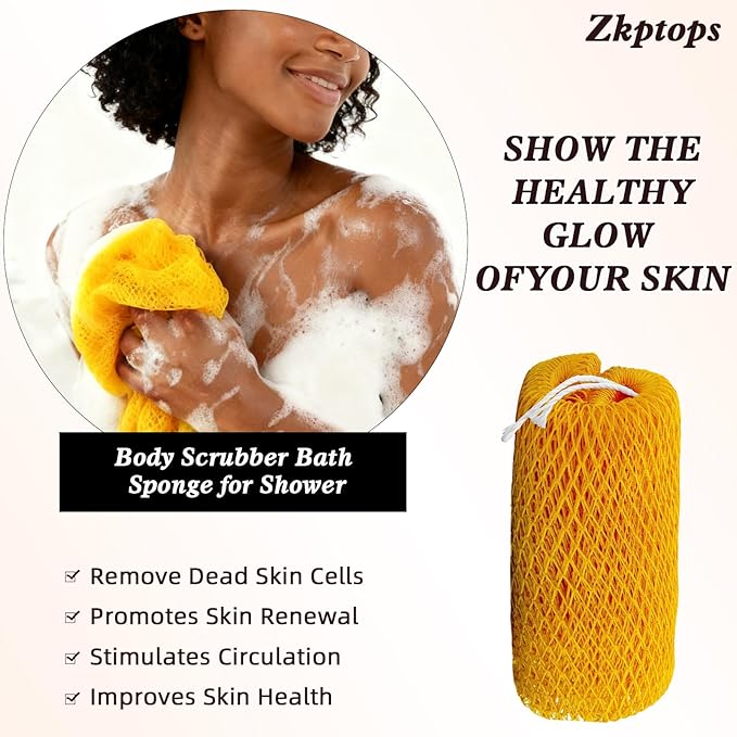 Zkptops 3 Pieces Authentic African Net Sponge Small African Scrubbing Net Exfoliating Washcloth Back Scrubber Body Scrubber Bath Sponge for Shower Bathing Accessories for Women (Yellow Purple Black)