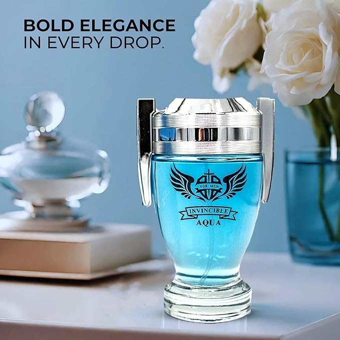 Invincible Aqua & Invincible Men's Cologne Eau de Parfum Gift Set - 3.4 Fl Oz Each | Citrus Spicy & Woody Ambergris Fragrance | Luxury Perfume for Day & Night