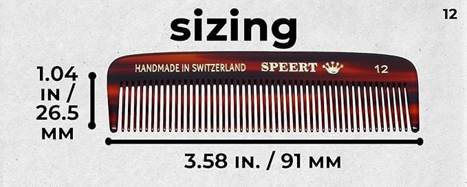 #12 Handmade Narrow Tooth Comb Tortoise Havana Acetate Fine Straight Thin Detangling Parting Grooming Teasing Hair Styling Hairdresser Barber Hairdressing Wet Dry Pocket Travel Women Men Kids