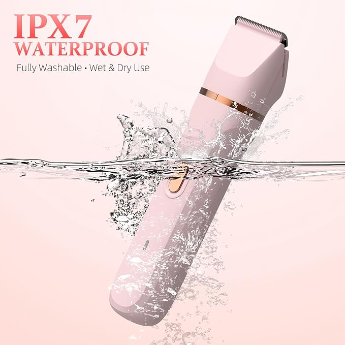 5-in-1 Bikini Trimmer for Women, IPX7 Waterproof Electric Razors Shaver, Cordless Body Hair Trimmer, Facial & Pubic Hair Removal, Ceramic Blade (Blush)