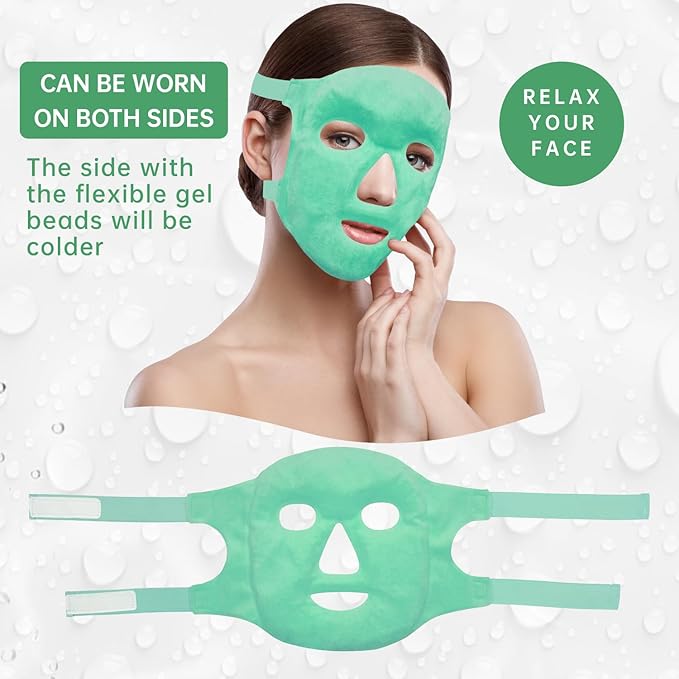 ZNÖCUETÖD Face Eye Mask Ice Pack for Reducing Puffiness, Bags Under Eyes, Puffy Dark Circles, Migraine,Hot/Cold Pack with Soft Plush Backing (Green #43)