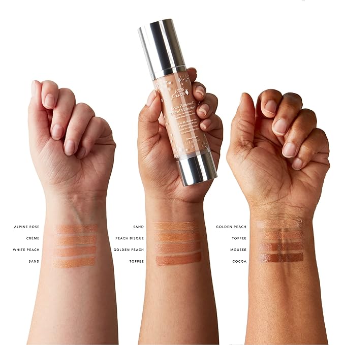 100% PURE Tinted Moisturizer Anti-Aging Face Makeup - Fruit Pigmented Golden Peach Light to Medium Coverage & Dewy Glow - Lightweight Foundation Medium-Tan Skin w/Yellow Undertone - Vegan - 1 Fl Oz