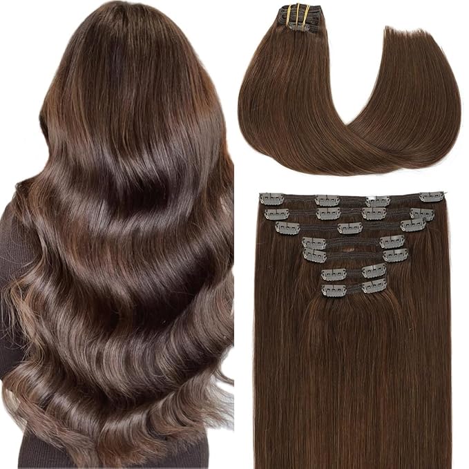 VINBAO Dark Brown Hair Extensions Clip in Human Hair Chocolate Brown Clip in Human Hair Extensions 160G Straight Real Hair Extensions Full Head Set for Long Hair 18in 7pcs (#HC4,18'')