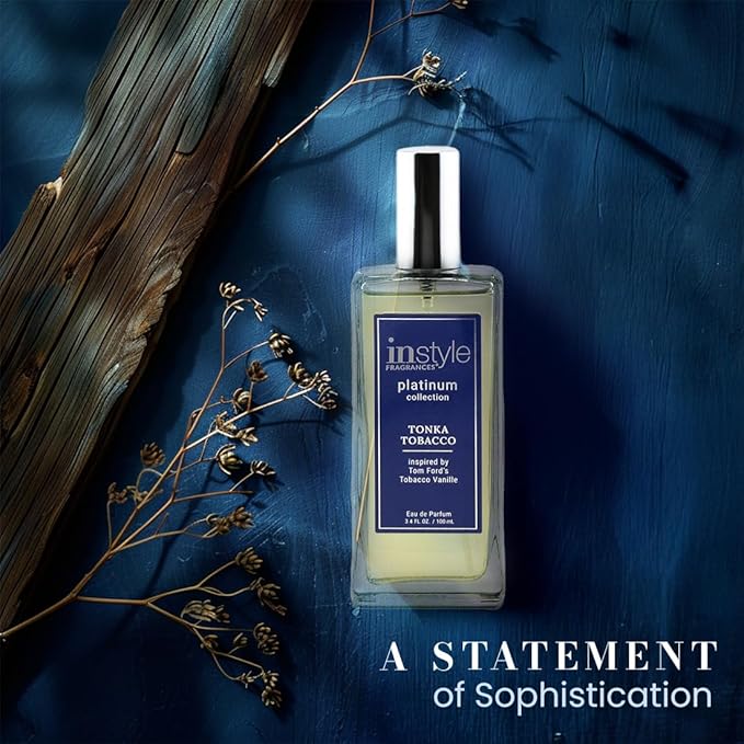 Instyle Fragrances, Platinum Collection, Tonka Tobacco, Inspired by Tom Ford's Tobacco Vanille, Unisex Eau de Parfum, CLEAN, Vegan, Paraben-Free, Never Tested on Animals, 3.4 Fluid Ounces